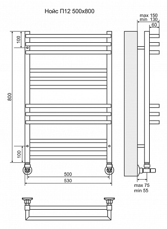 Нойс П12 500х800 Полотенцесушитель  TERMINUS Таганрог - фото 3