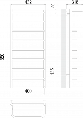 Полка П8 400х850 Электро (quick touch) Полотенцесушитель  TERMINUS Таганрог - фото 3