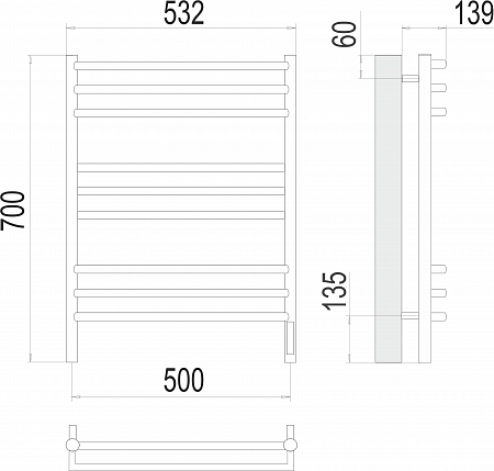 Прато П9 500х700 электро (sensor quick touch) Полотенцесушитель  TERMINUS Таганрог - фото 3