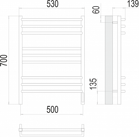 Соренто П9 500х700 электро (sensor quick touch) Полотенцесушитель  TERMINUS Таганрог - фото 3