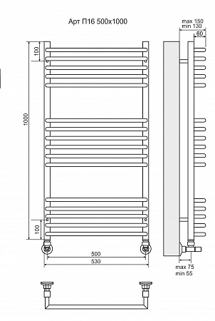 Арт П16 500х1000 Полотенцесушитель  TERMINUS Таганрог - фото 3