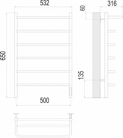 Полка П6 500х650 Электро (quick touch) Полотенцесушитель  TERMINUS Таганрог - фото 3